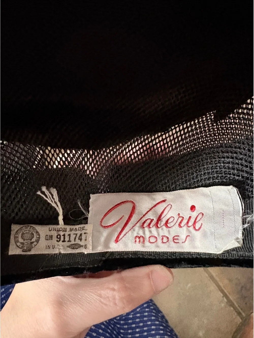 Vintage Black Velvet Valerie Modes Hat with Mesh Detail